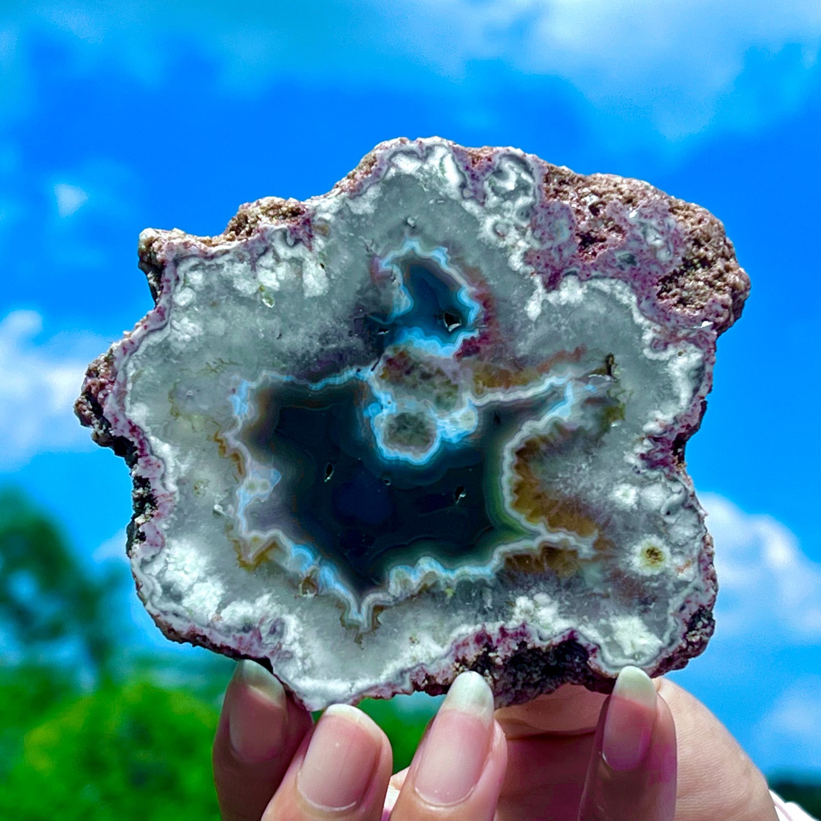 182G Natural Colorful Lace Agate Geode Slice Extra Large Gem From Argentina