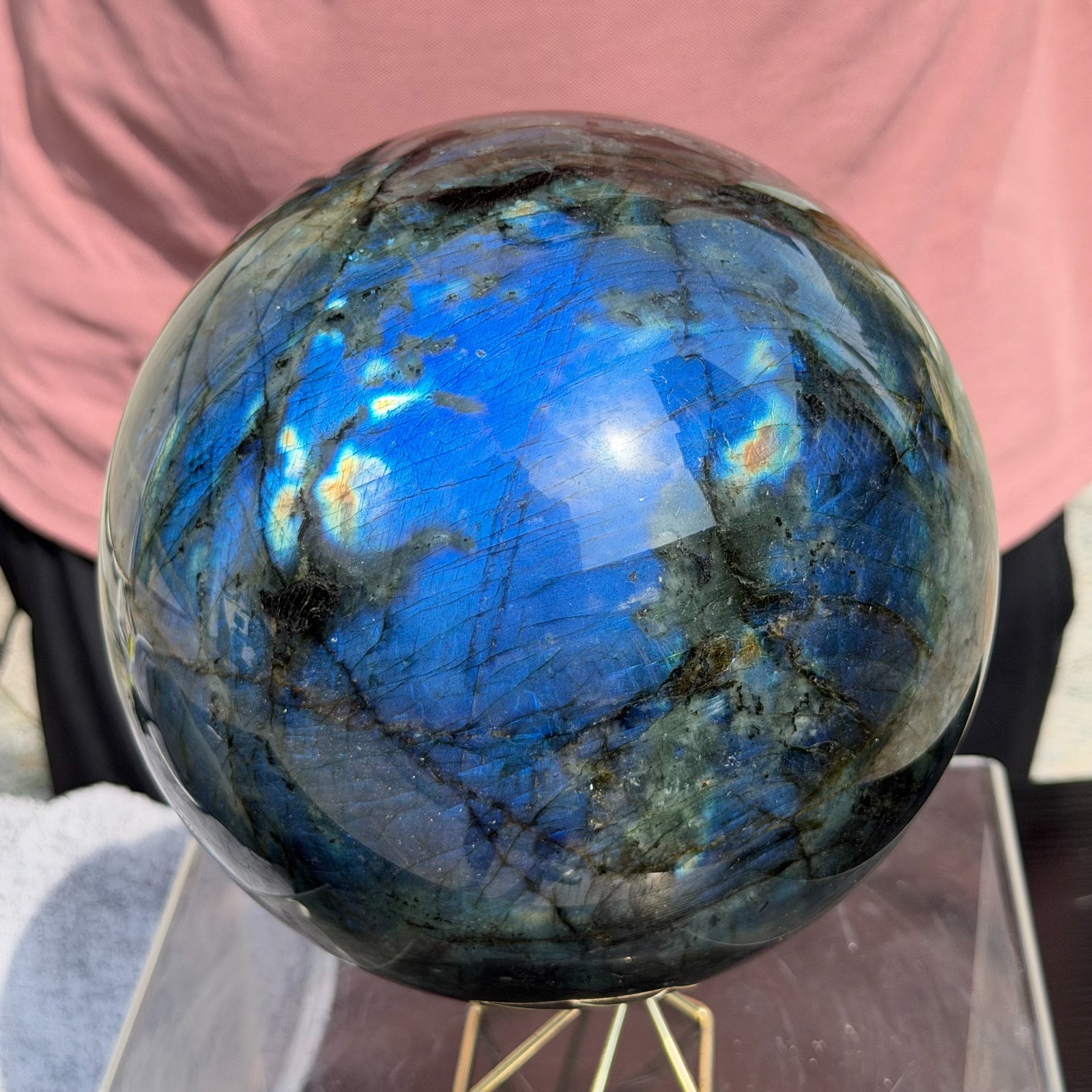15LB Natural Dark Blue Flash Labradorite Quartz Crystal Sphere Mineral Healing