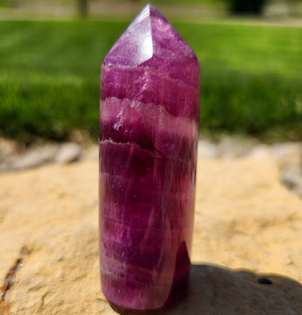 Round Purple Fluorite Tower Crystal Chakra Gemstone Point Wand
