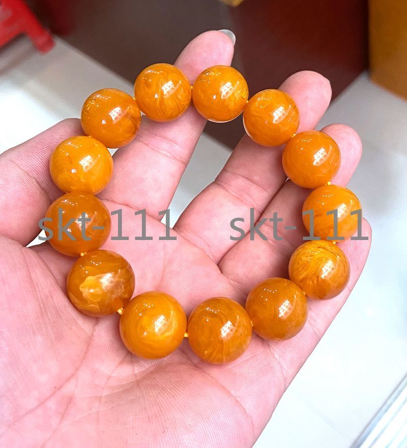 100% Certificate 18mm Natural Mexico Amber Beeswax Beads Bracelet 7.5”