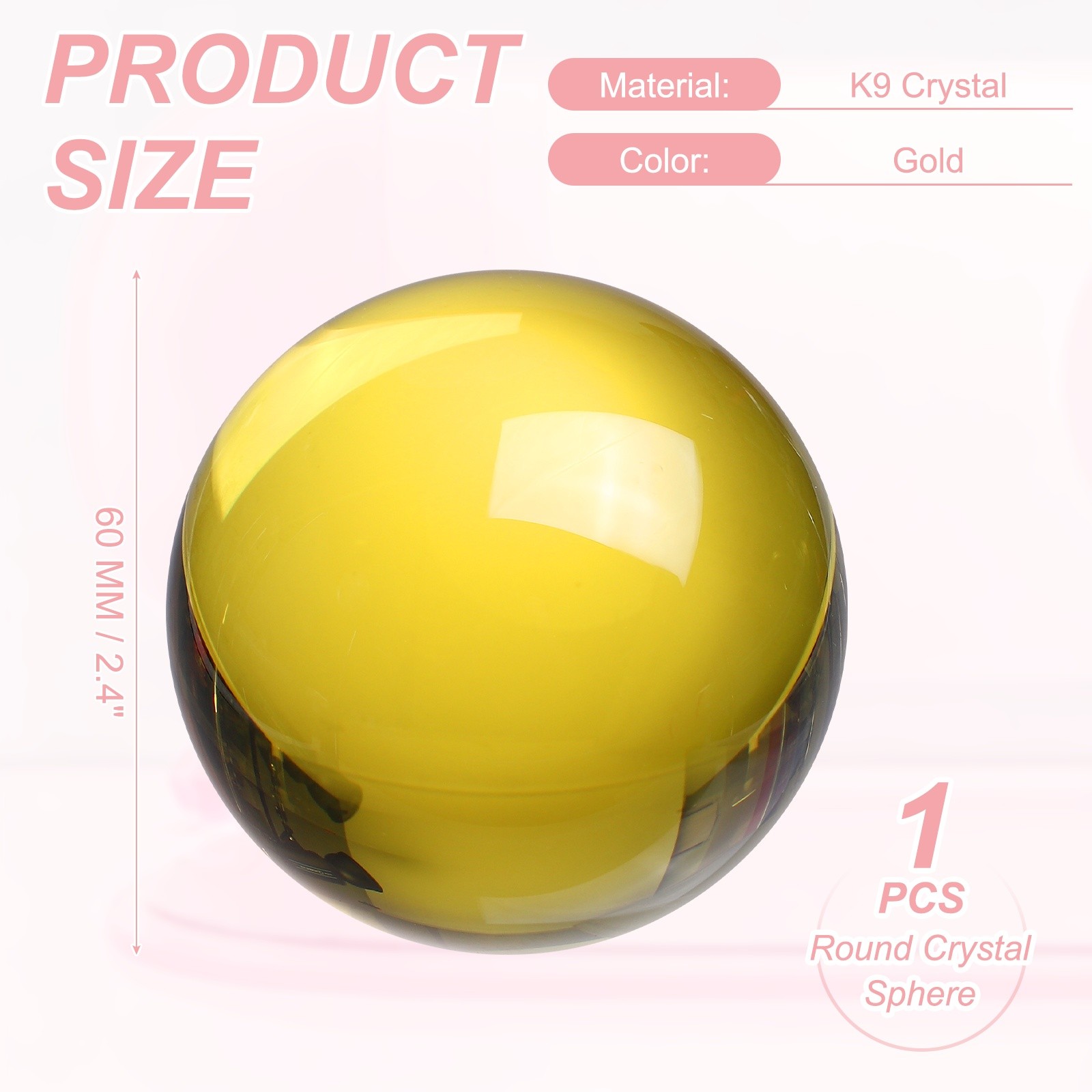Round Crystal Sphere 60mm 2.4″ Decorative Sphere Crystal Ball Gold