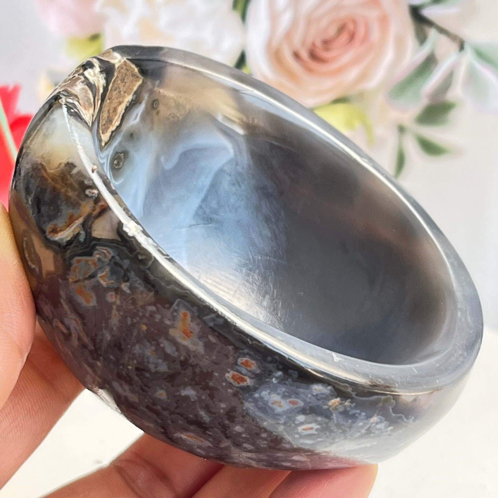 253 TOP Rare Natural Agate ashtray Polished Coin Dish Madagascar MD56