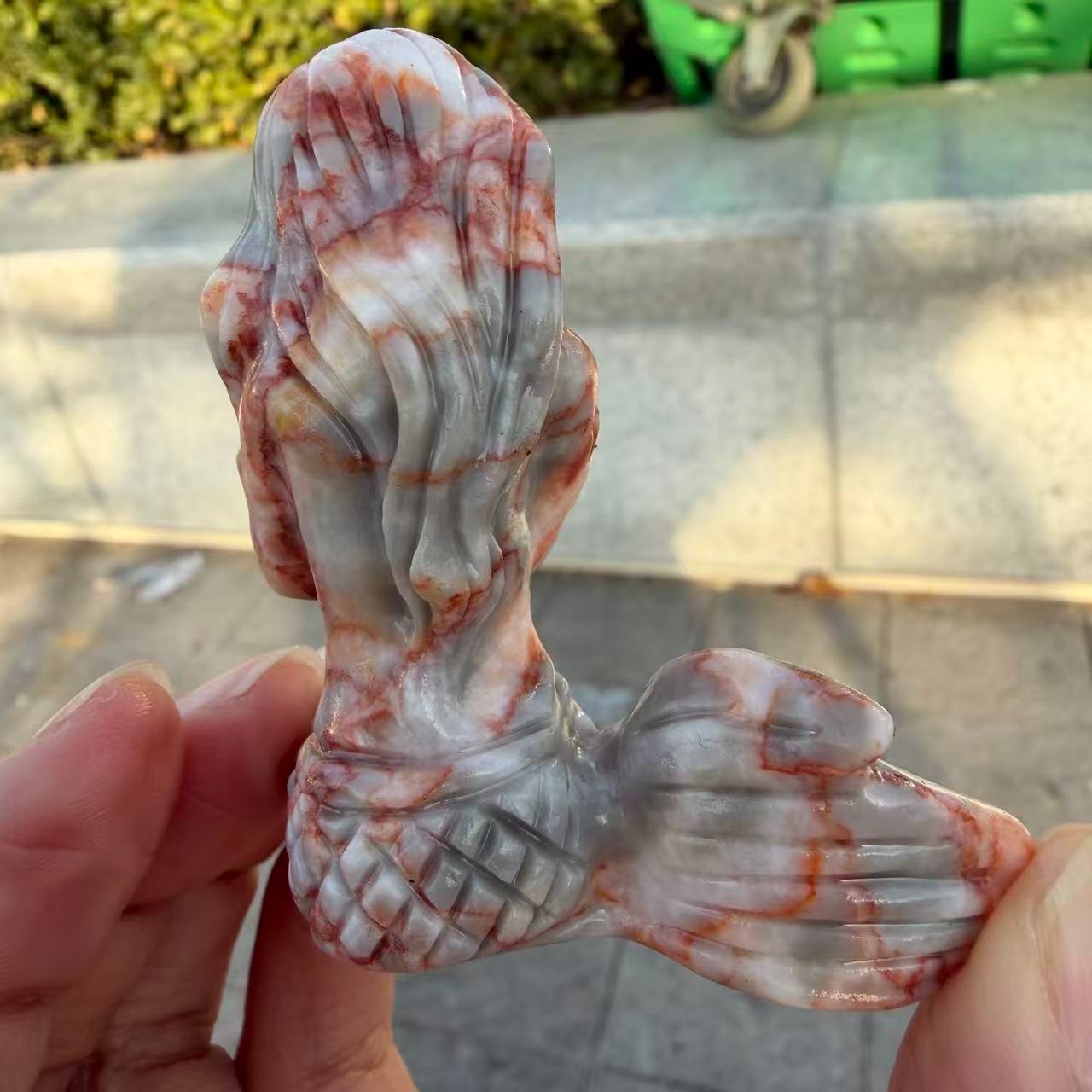1pc Natural Red Network Quartz Carved Mermaid Skull Crystal Reiki Healing Gift
