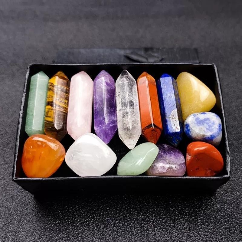 14pcs/box Natural Stone 7 Chakra Points Crystal Pillar Set Colorful Diy Necklace