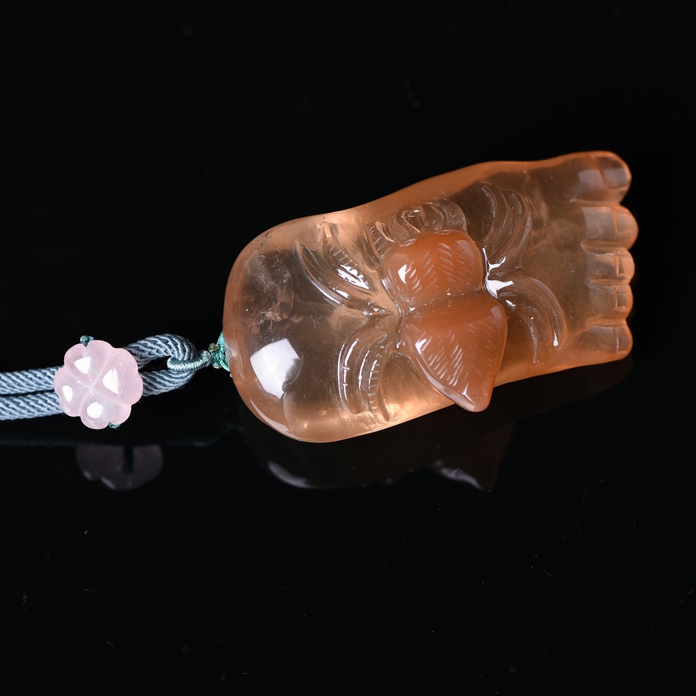 Natural Red Rabbit Hair Quartz Crystal Carved Content is happines Sweater Chain