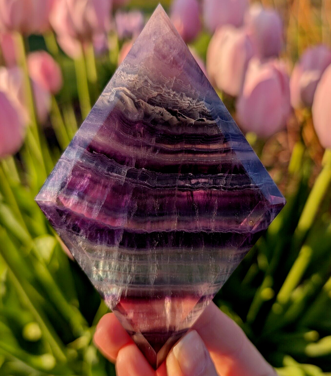 Rainbow Fluorite Carving Diamond Rhombus Crystal Gemstone Mineral Chakra Cute