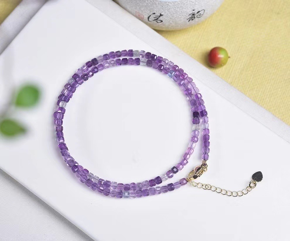 3.3mm Natural Purple Flourite Crystal Choker Healing Dainty Women’s Necklace