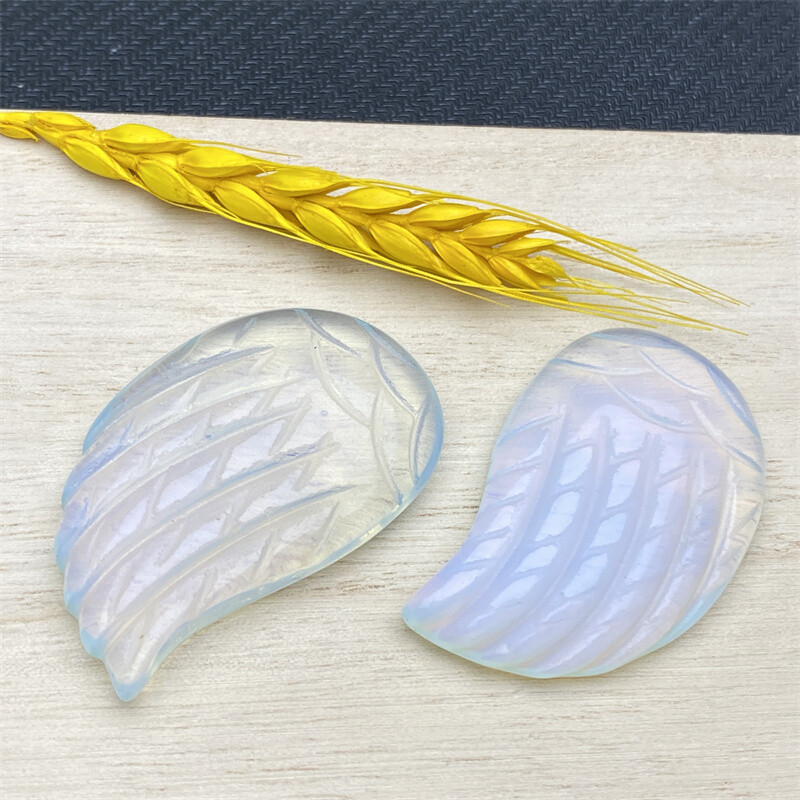 Top + A pair Opalite Quartz crystal skull Angel wings Carved point Healing gift