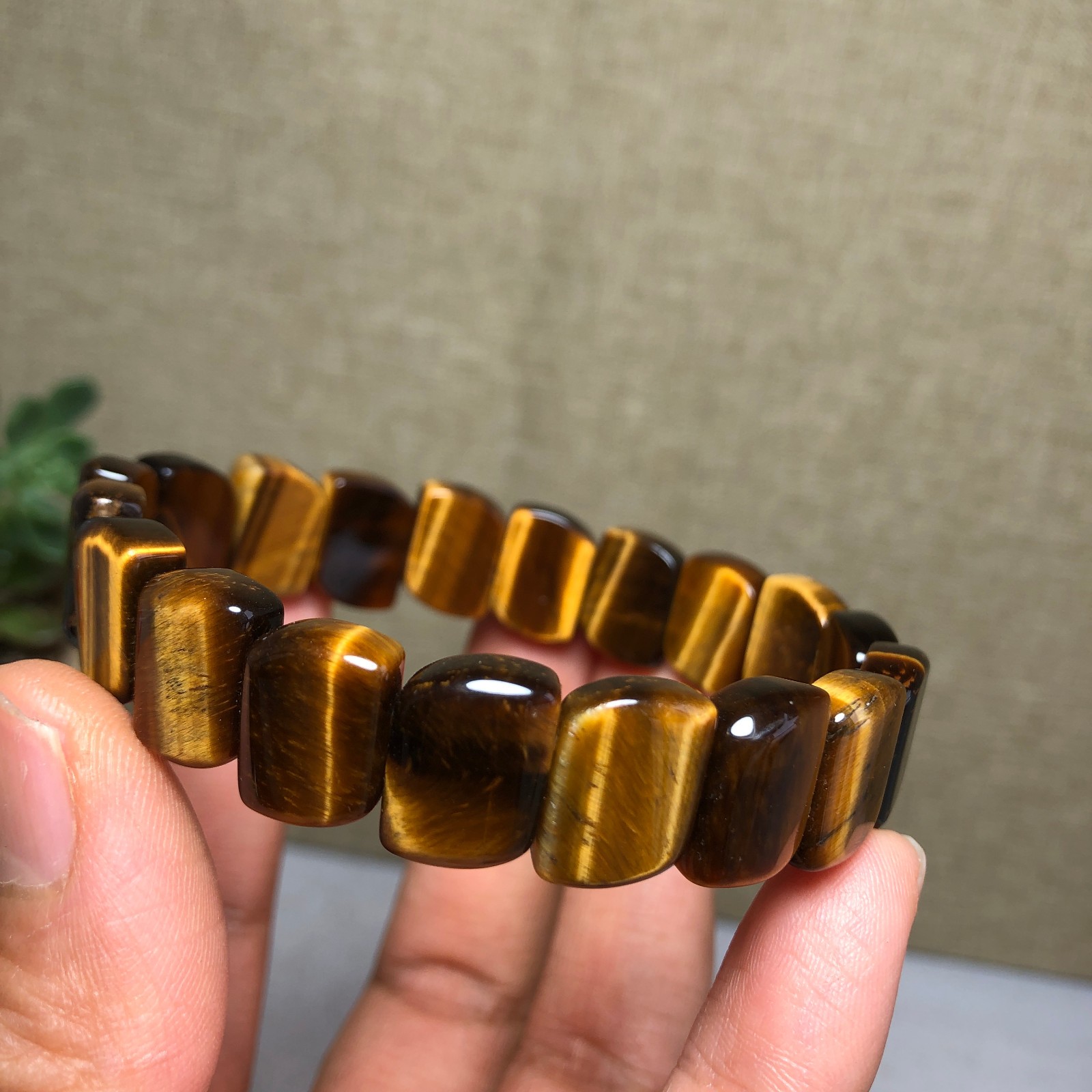 Rare Natural yellow tiger eye Crystal chain aspect beads bracelet 29g A4751
