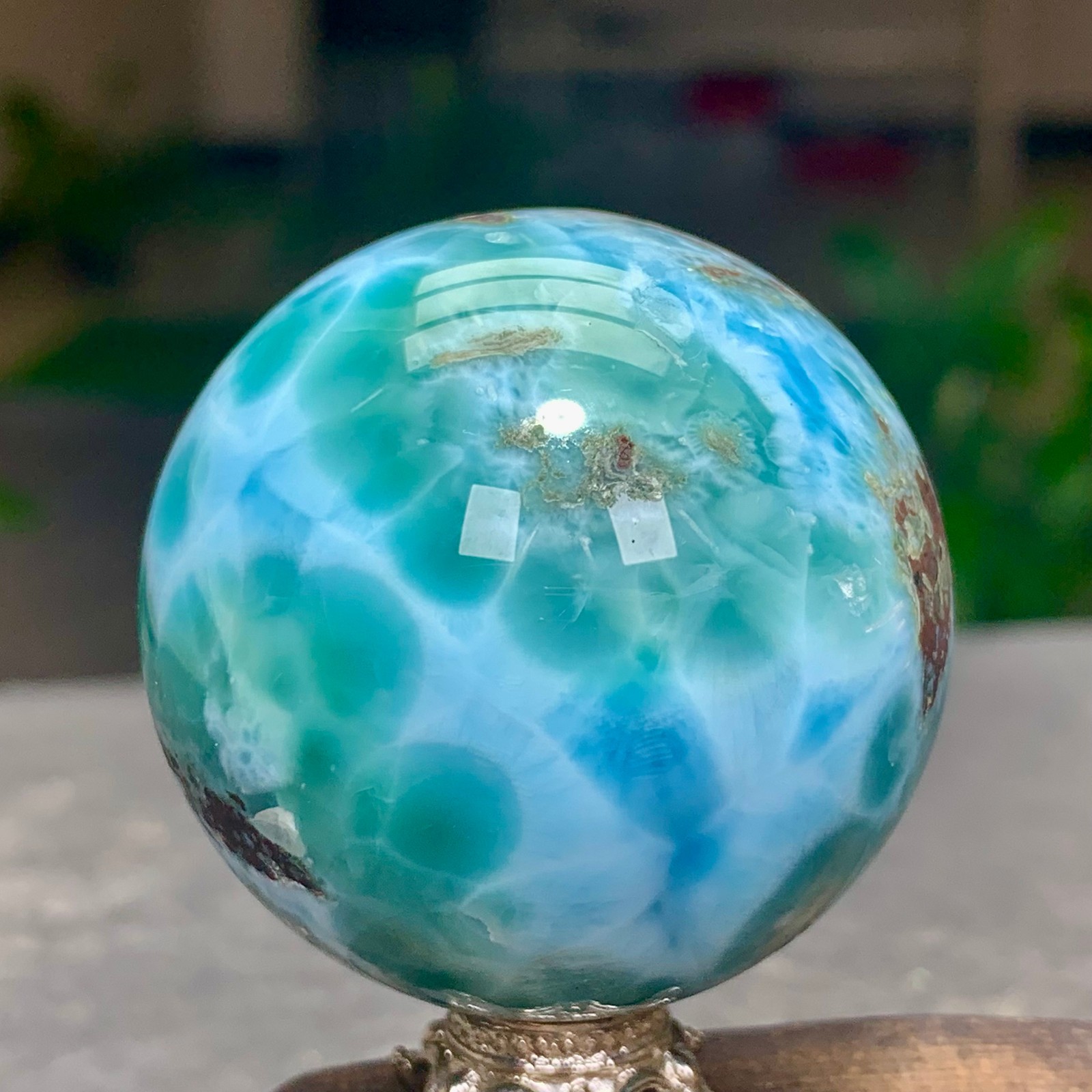 104G Natural larimar Gorgeous rough Crystal Sphere Ball Healing