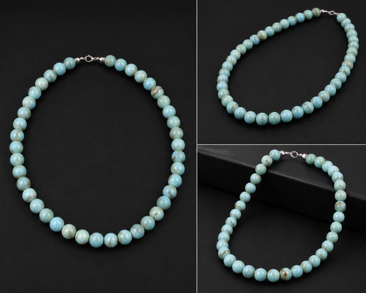 Blue Aragonite Necklace Polished Natural Crystal Beaded Jewelry Handmade AAA