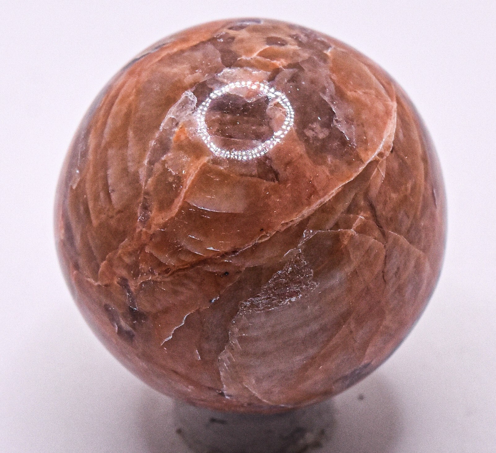 36mm Orange Peach Moonstone w/ Smoky Quartz Crystal Mineral Sphere Ball – India