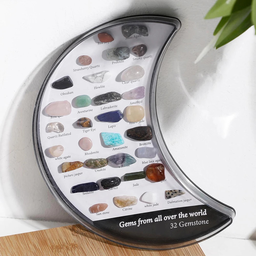 New 32pcs Moon Box Quartz Crystal Chakra Healing Stones And Crystals Set Hexagon
