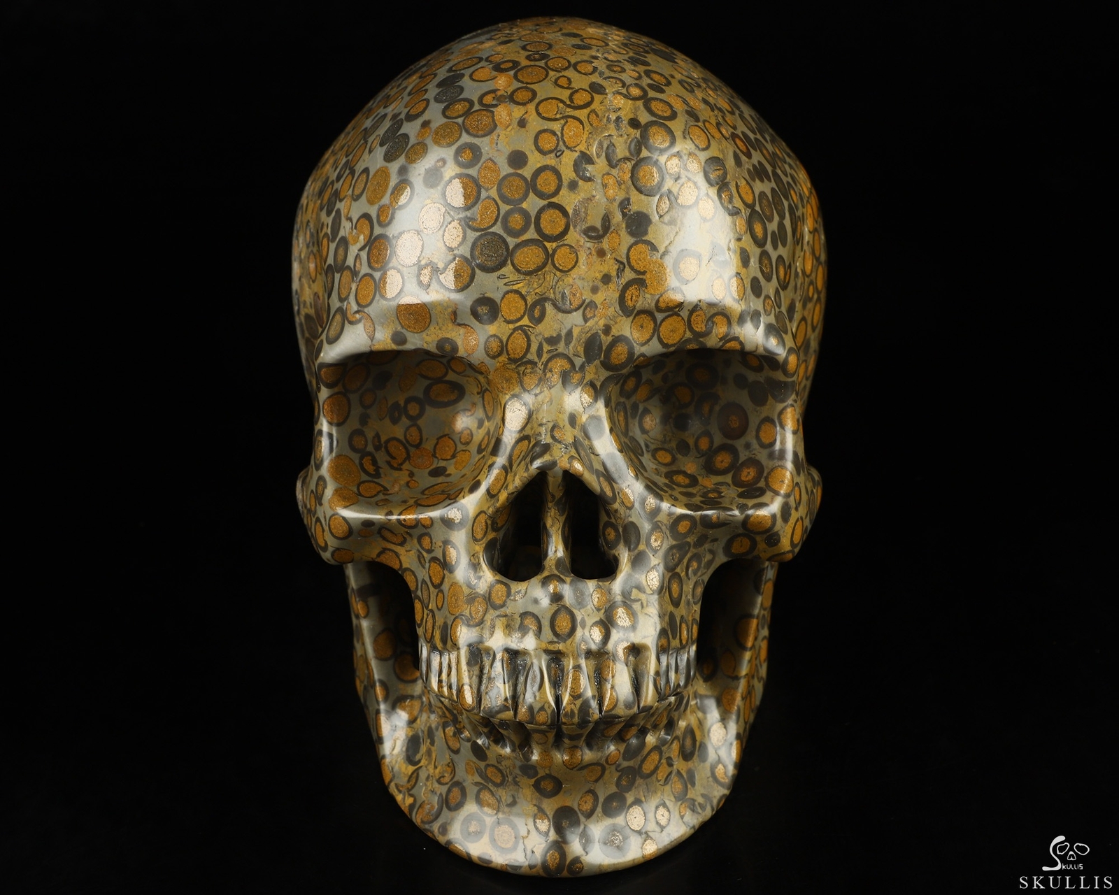 Lifesized 7.0″ Chinese Leopard Skin Jasper Hand Carved Crystal Skull, Realistic