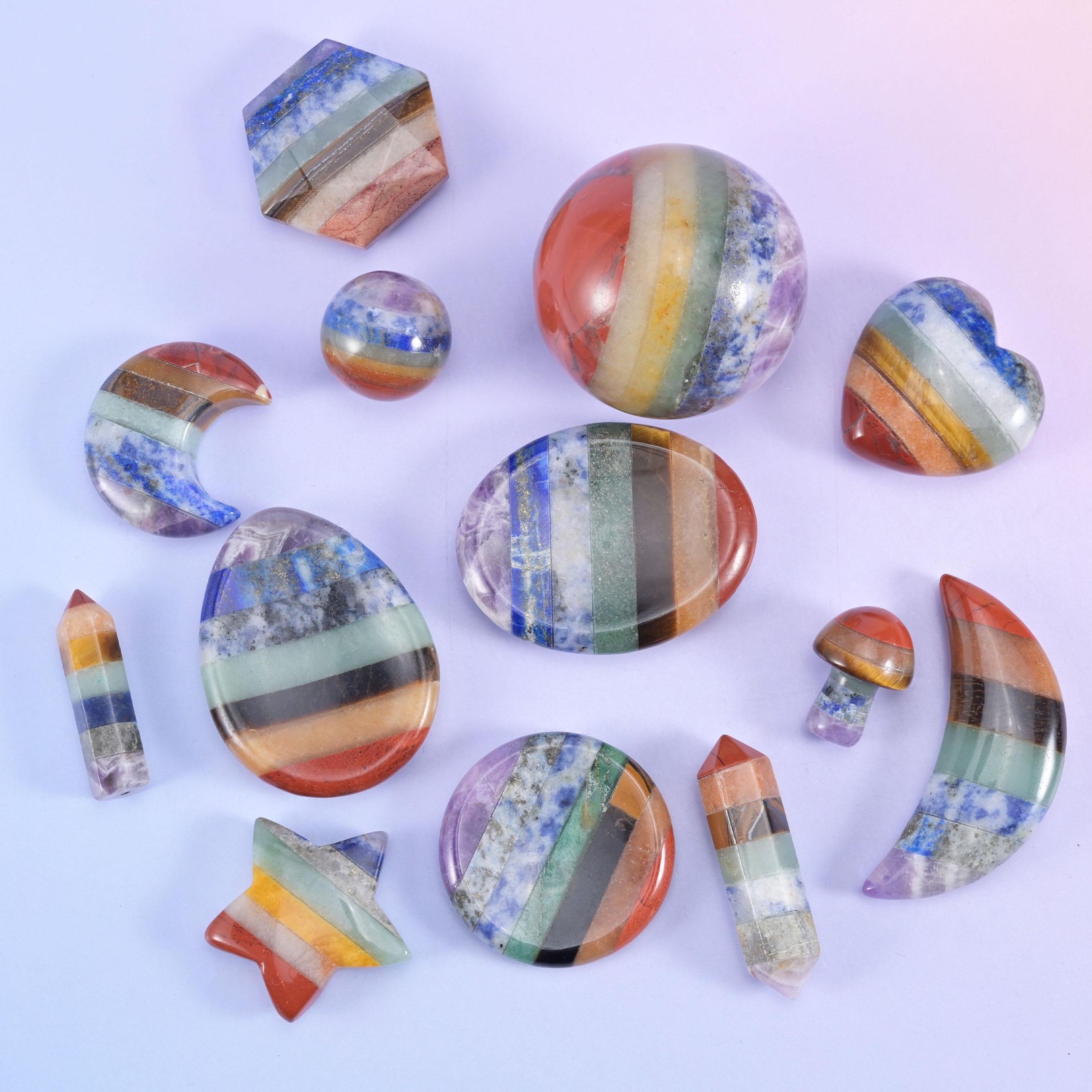 Chakra Crystal Heart Sphere Moon Carving Worry Stone Pocket Stone