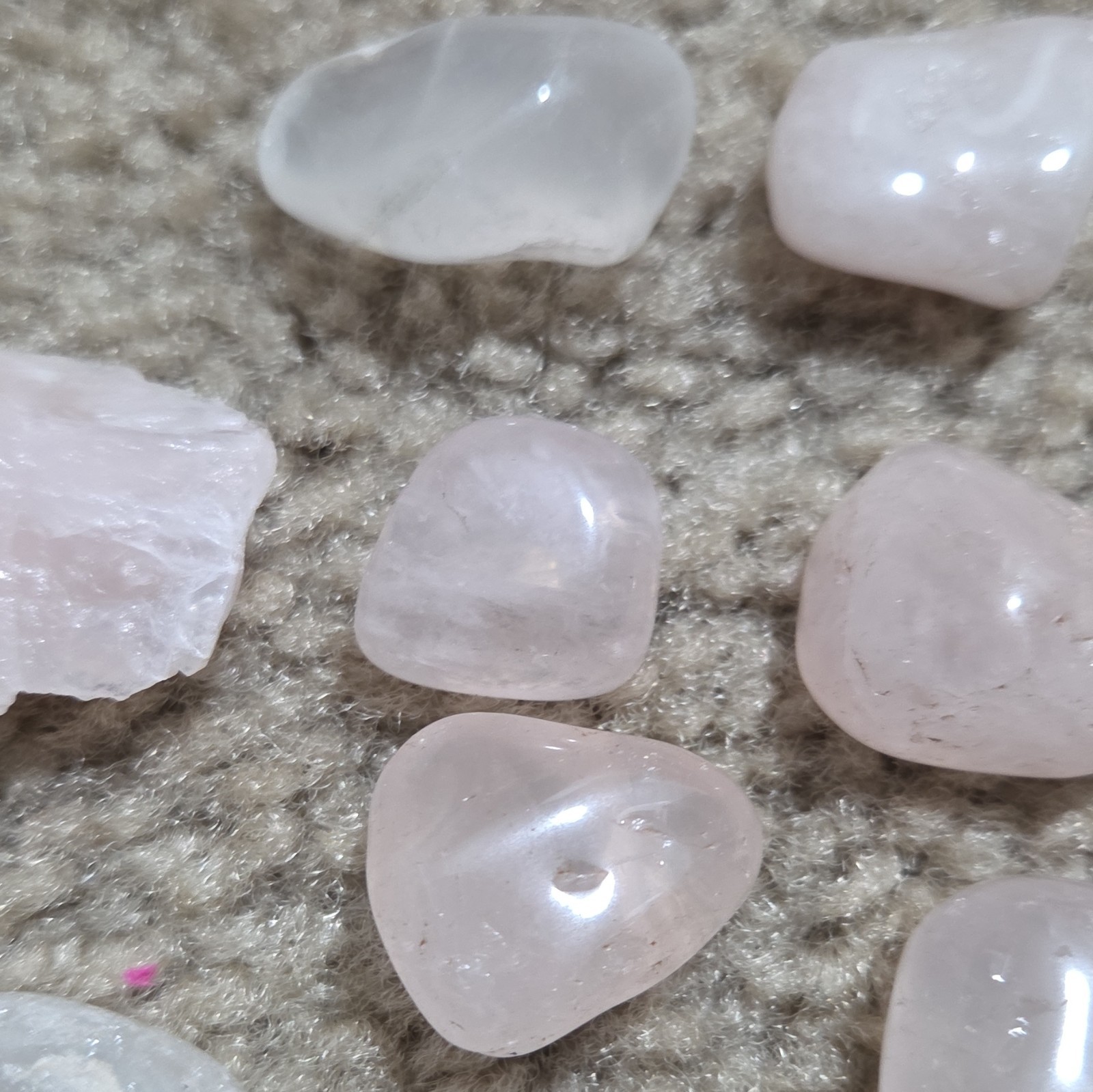 Tumbled & Raw Light Pink and Clear Crystal Stones Lot