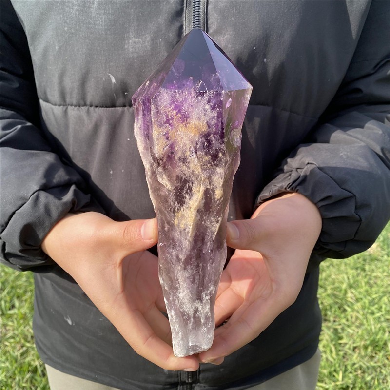 1.95LB Natural Amethyst Quartz Obelisk Rough Crystal Point Wand Healing Tower