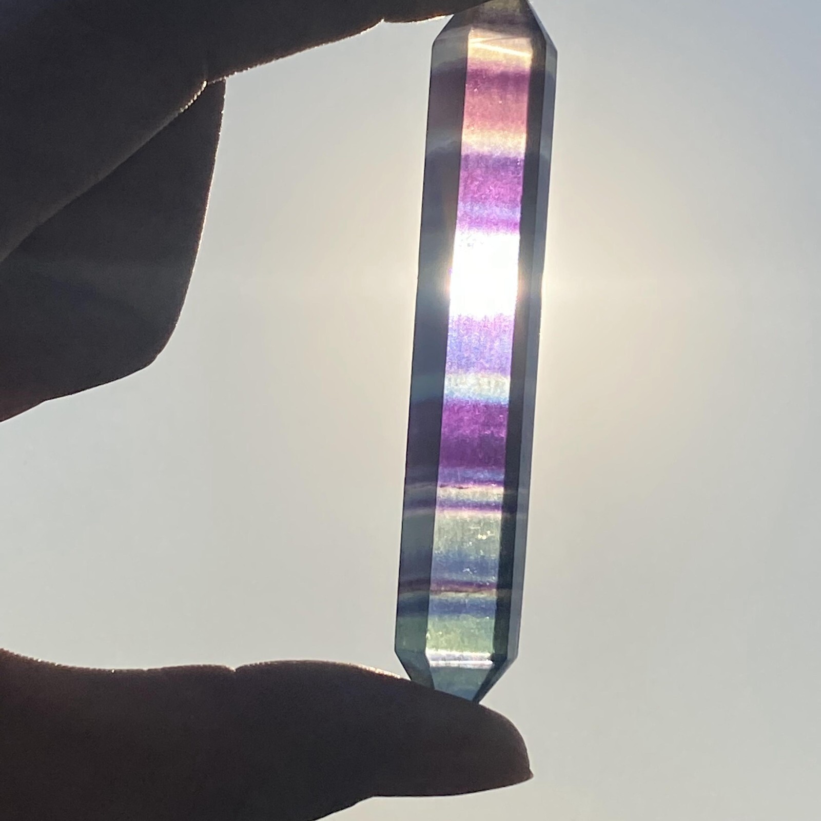 1pc Natural Rainbow fluorite obelisk gem quartz crystal wand point healing 25g+