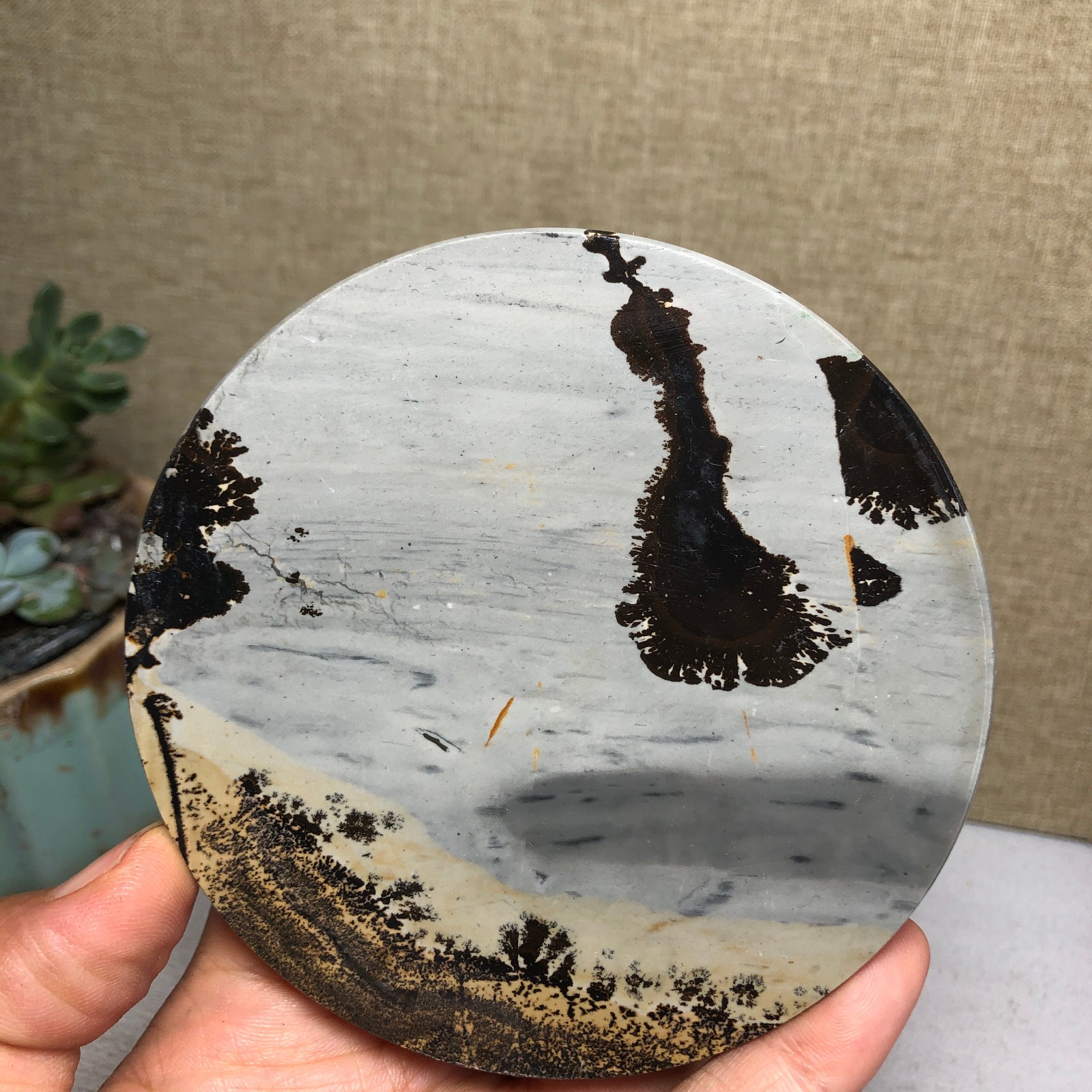 Natural Chinese painting disc placemat crystal ornaments decoration 146g A5031