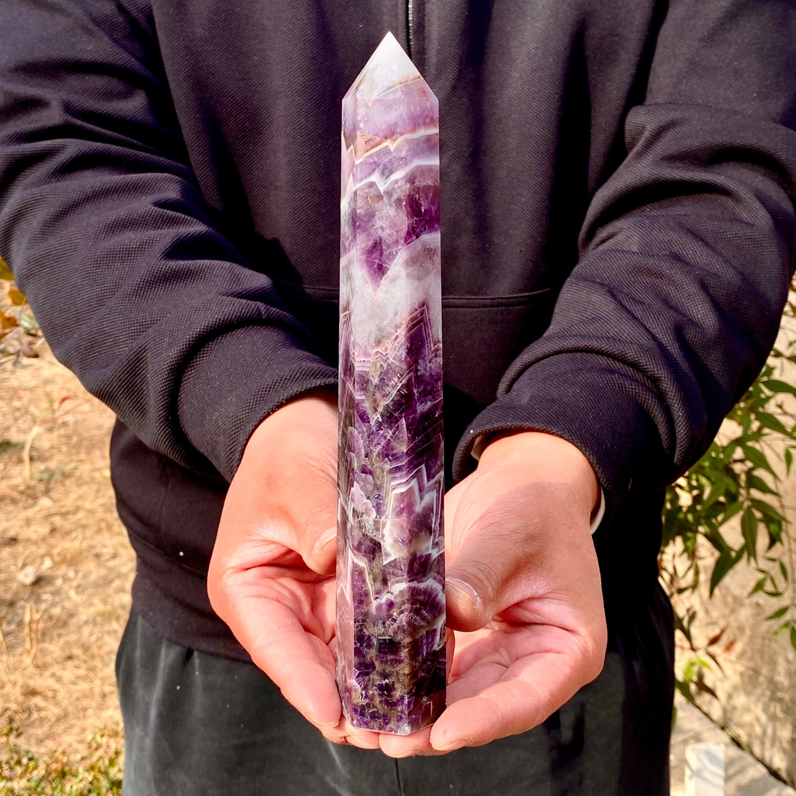 1.12LB Natural Dream Amethyst Crystal Column Wand Obelisk Point Reiki Healing