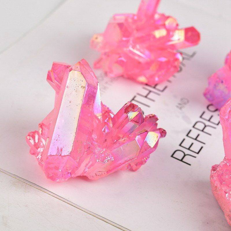 50g Natural Pink Aura Titanium Quartz Crystal Cluster Healing reiki VUG Specimen