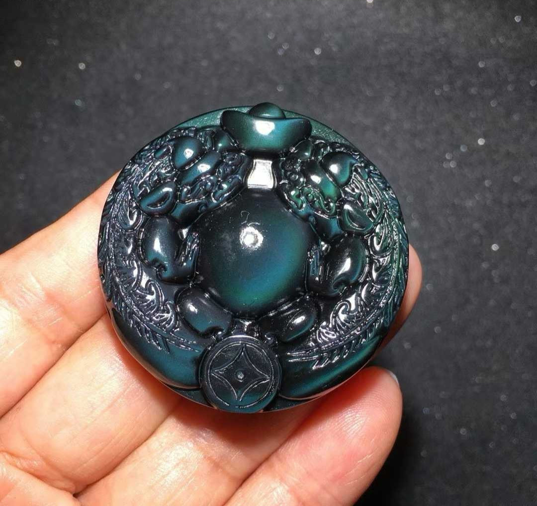 1pc Natural rainbow obsidian Quartz Carved pendant Crystal Reiki decor gift