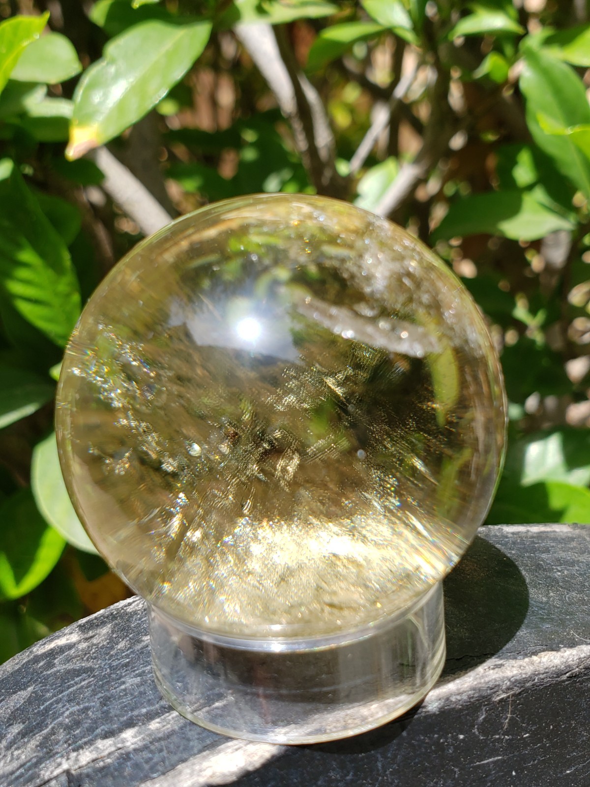 1.75″ Clear Smoky Citrine Quartz Crystal Sphere Ball Orb Rainbows, 122g