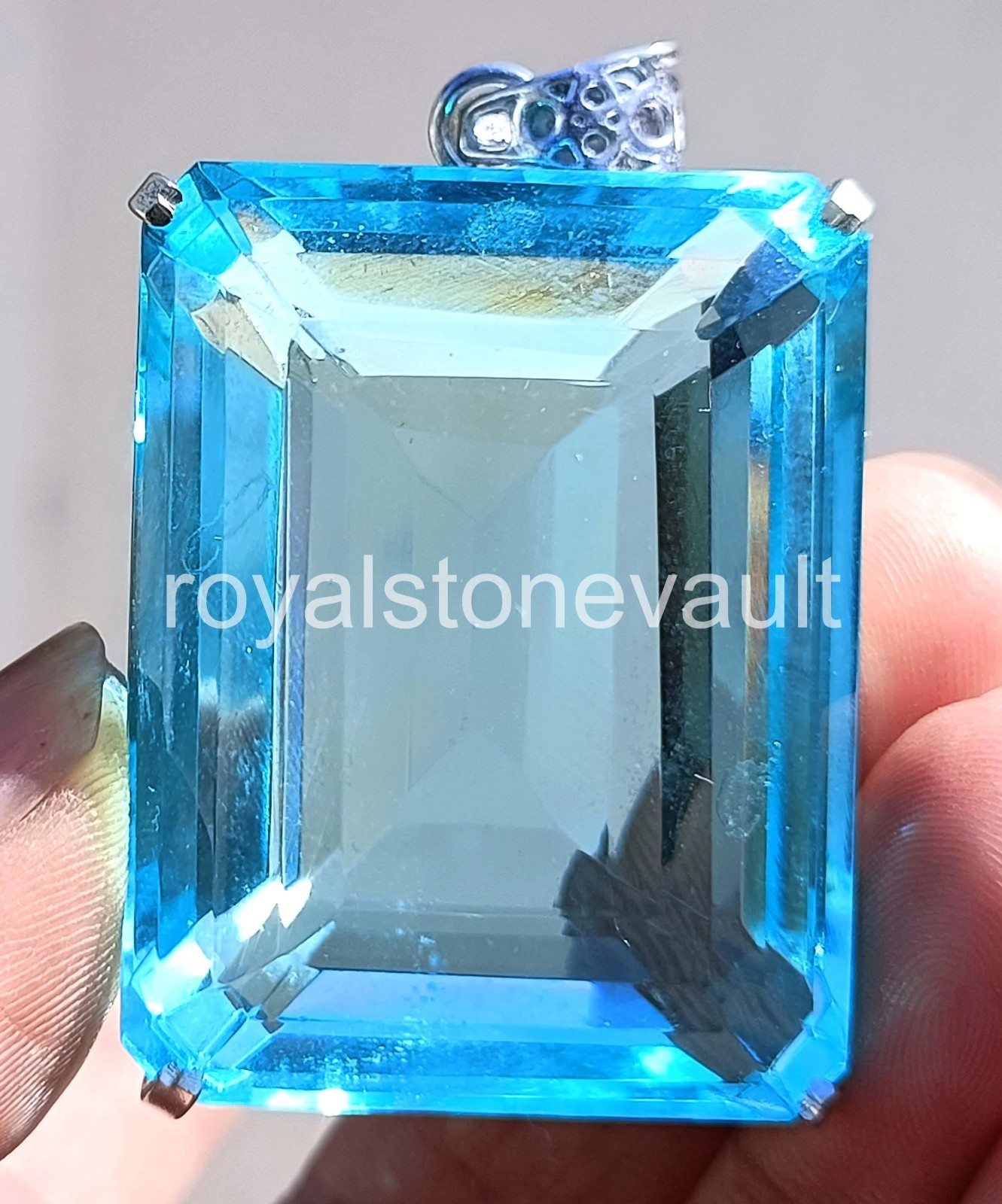 242 Ct Natural Blue Aquamarine Emerald Shape 925 Silver Pendant IGL Gems 6MHV