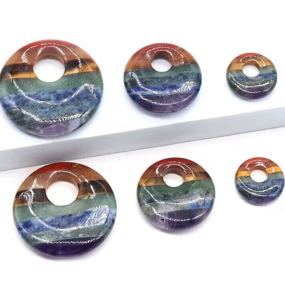 Natural Chakra Crystal Large Hole Donut Pendant Colorful Gemstone Round Circle