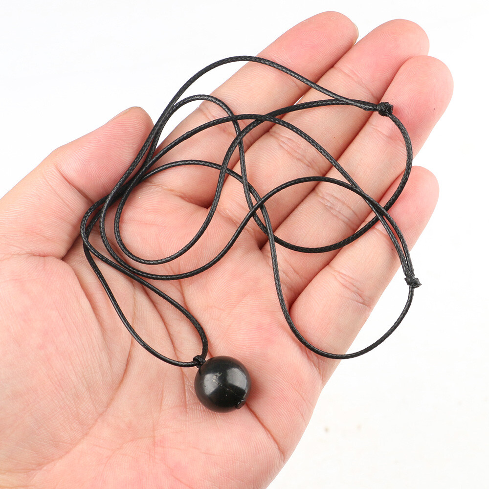 14mm Round Bead Shungite Pendant Karelian EMF Protection Necklace Crystal Russia