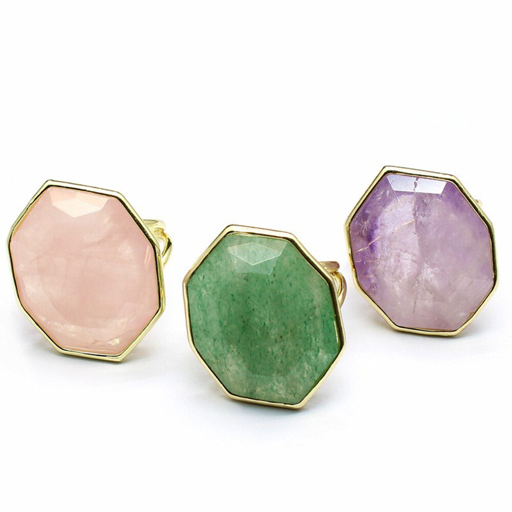 1pc Polygon Chakra Faceted Crystal Ring Gemstone Quartz Jewerly Gifts Adjustable