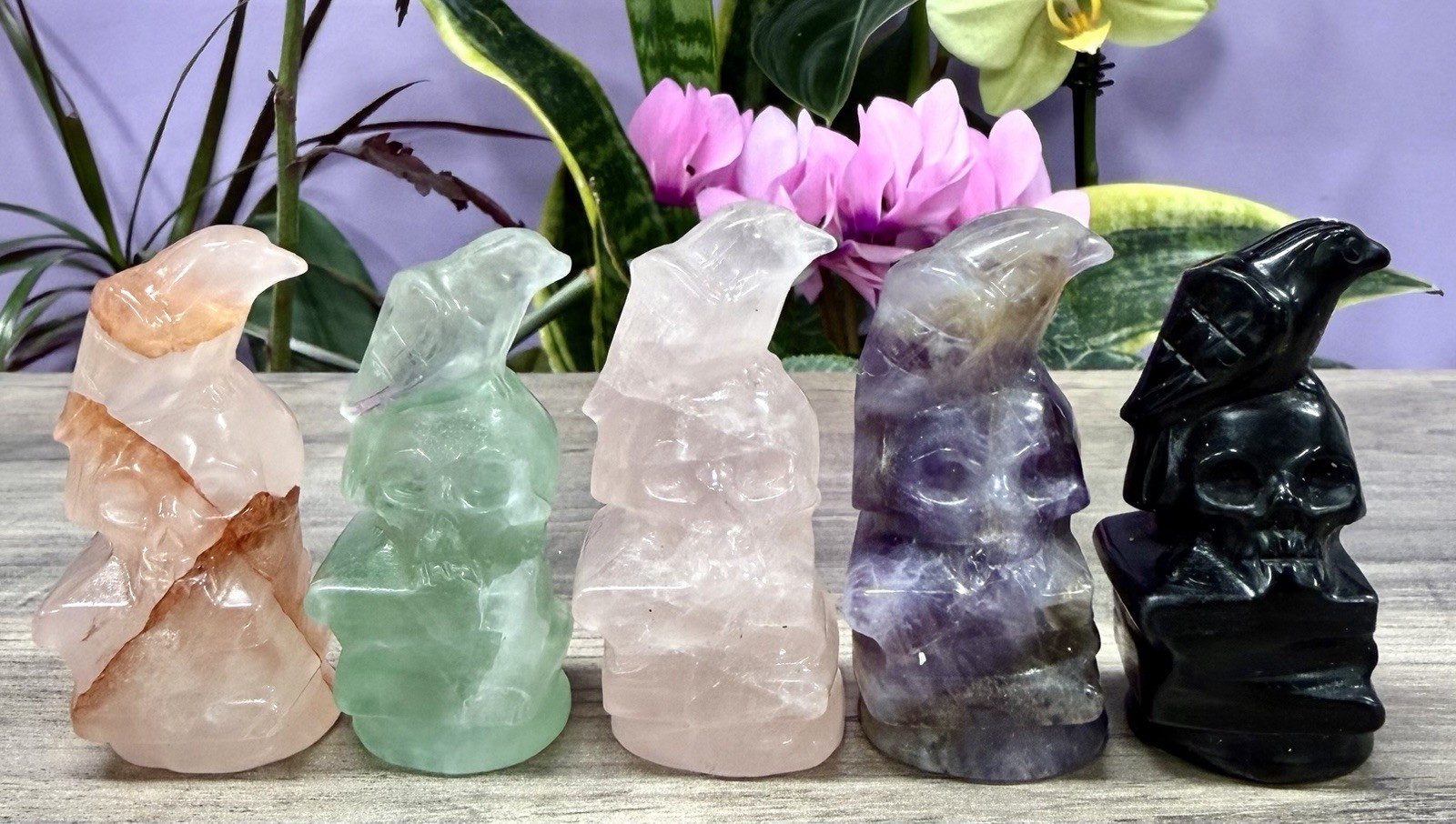 Wholesale Lot 5 PCs Natural Crystal Skull With crow Healing Energy