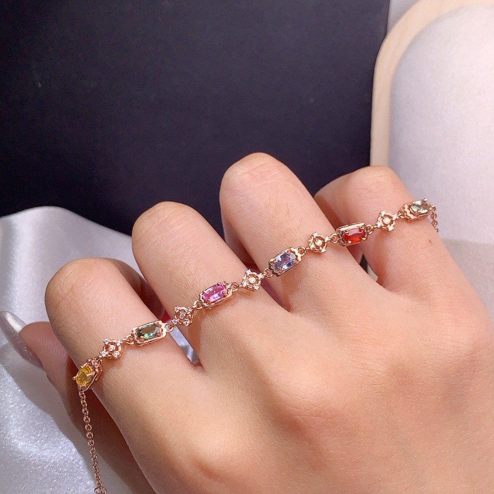 Natural Sapphire bracelet Gemstone jewelry S925 Silver Plated 18K Gold Gift