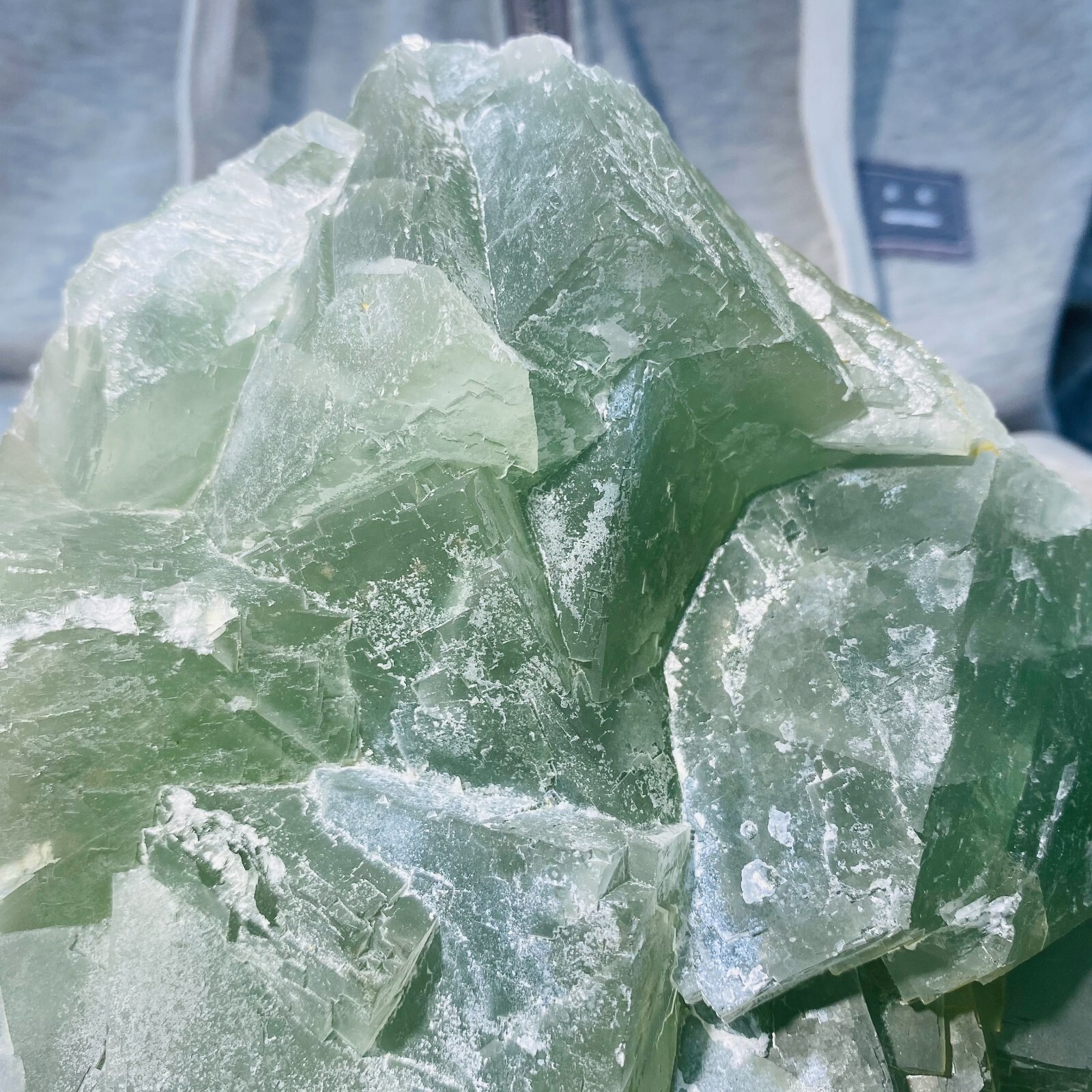 7.0LB Large Natural Light Green Fluorite Cubic Crystal Rough Healing Specimen