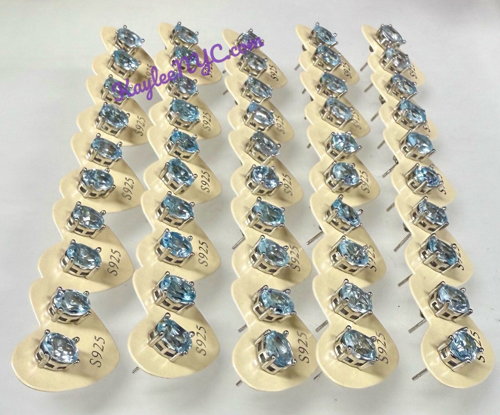 Wholesale Lot 5 Pairs Natural Blue Topaz Sterling Silver 925 Studs 6x8mm