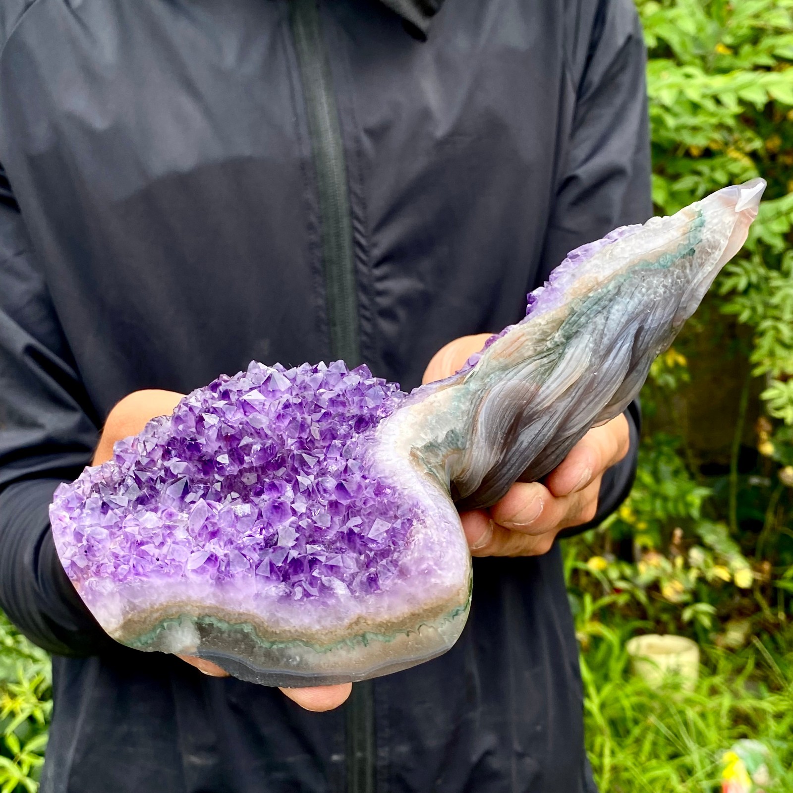 2.2LB Natural Banded Agate Geode Eagle Head Hand Carved Stone Ornament for Coll