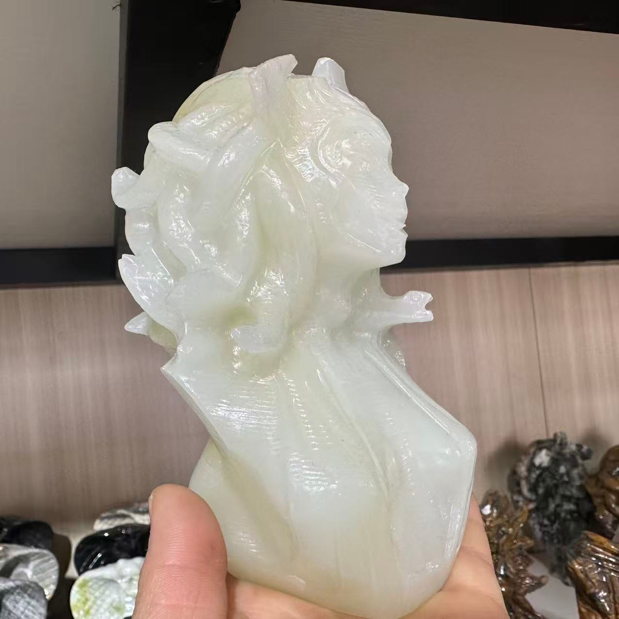 1pc Natural Afghan jade Quartz Carved Medusa Skull Crystal Reiki Healing Decor