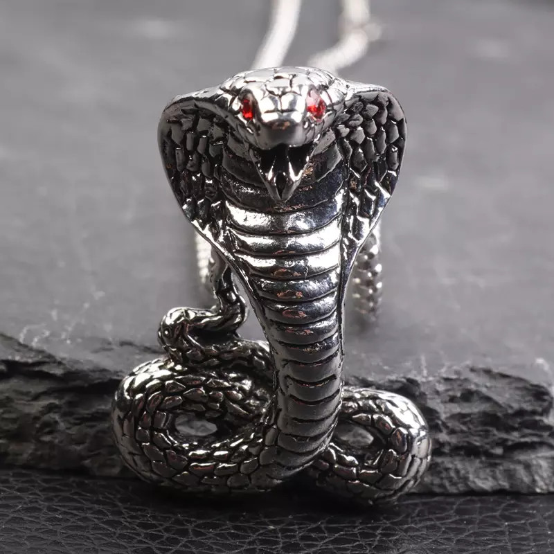 Men’s Fashion Jewelry Gothic Silver Cobra Snake Pendant Necklace 1PC