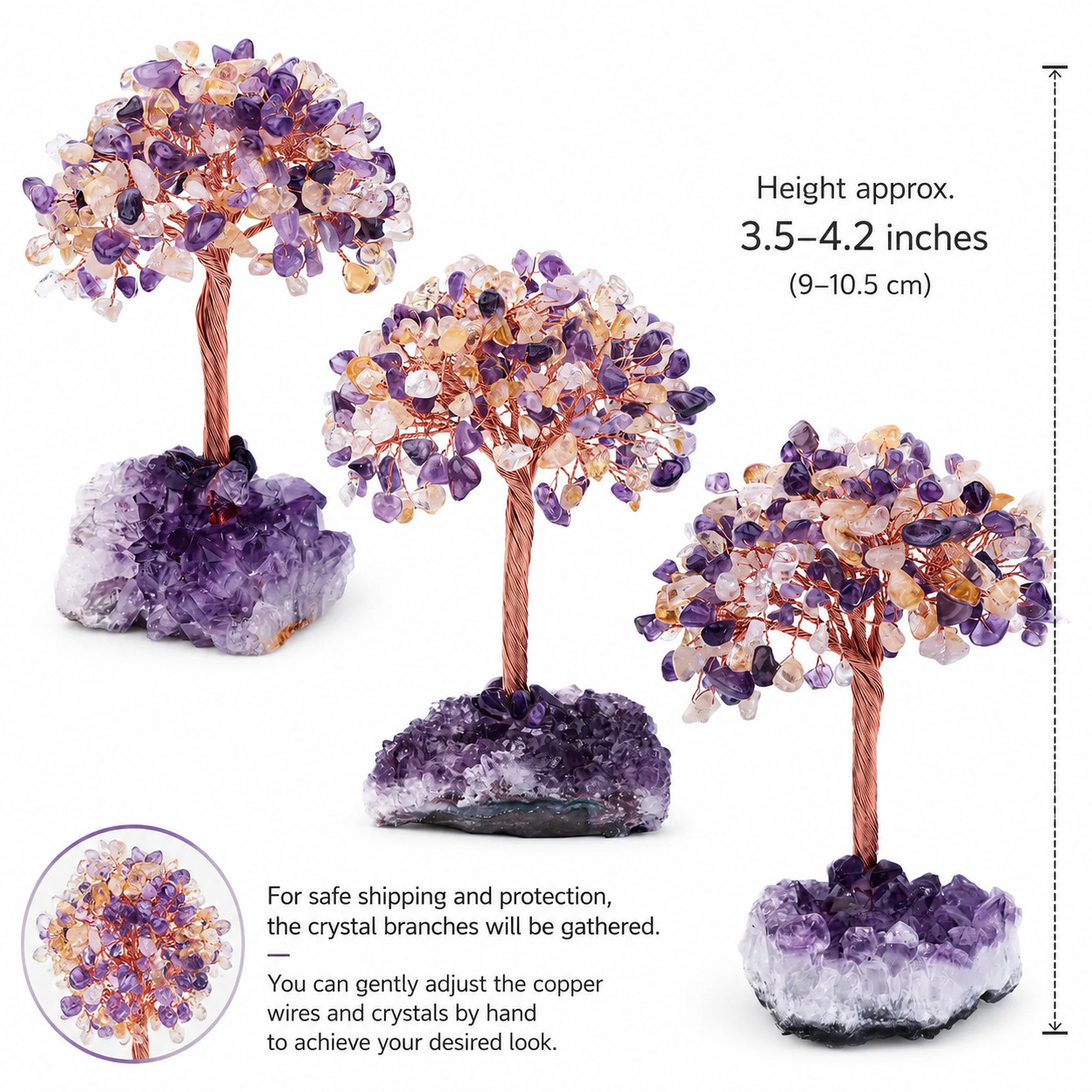 Natural Citrine Amethyst Crystal Tree Money Tree of Life Feng Shui Home Decor