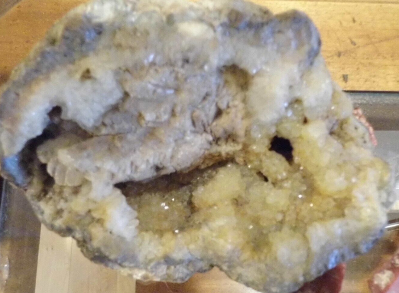 Colorado Mountains Geode, Broke open, one pound. Spanish Peaks 6in. X 4in. X 2.5