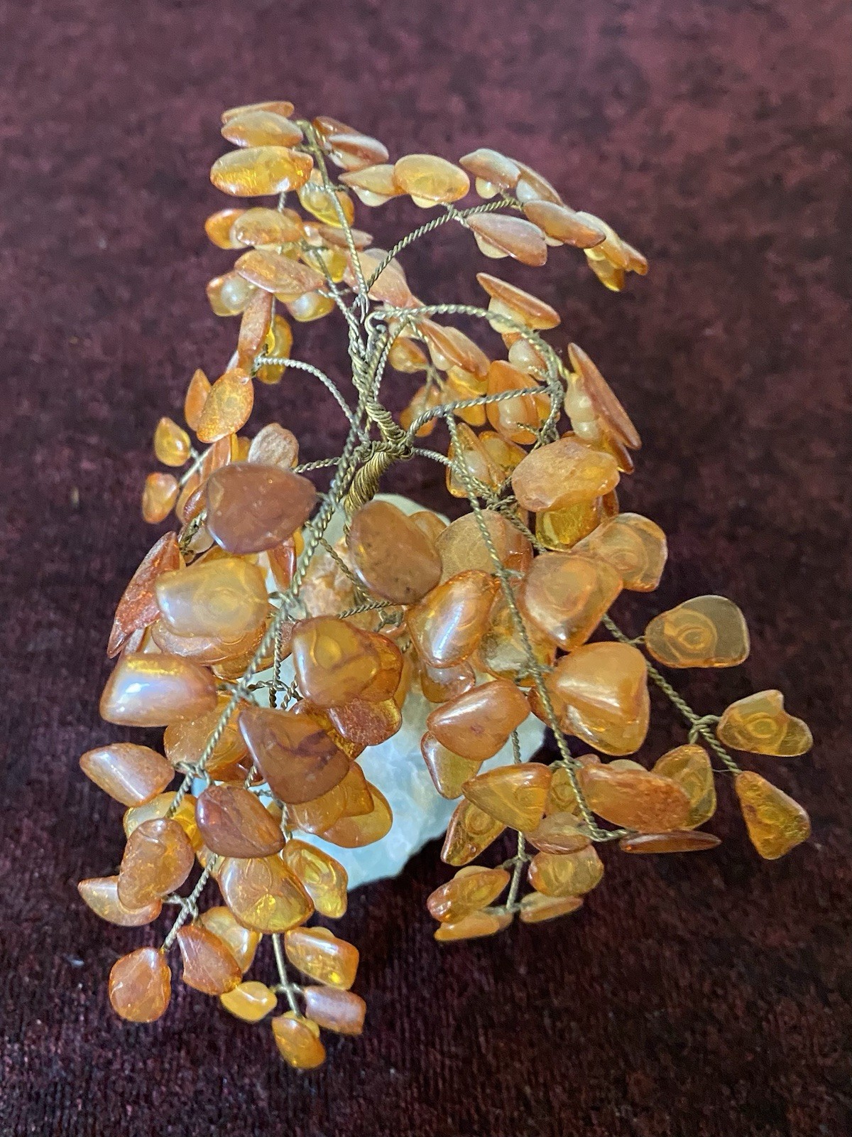 HEAVY PIECE OF QUARTZ CRYSTAL WITH WIRE TREE ADORNED BY TREE RESIN 5”H HEALING