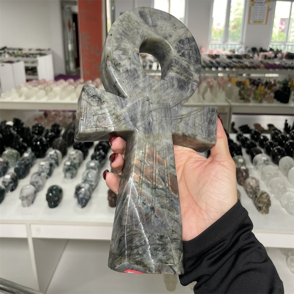 3.6LB 10″ Natural Flash Labradorite Anka Carving Crystal Heal Carved Decor Gift