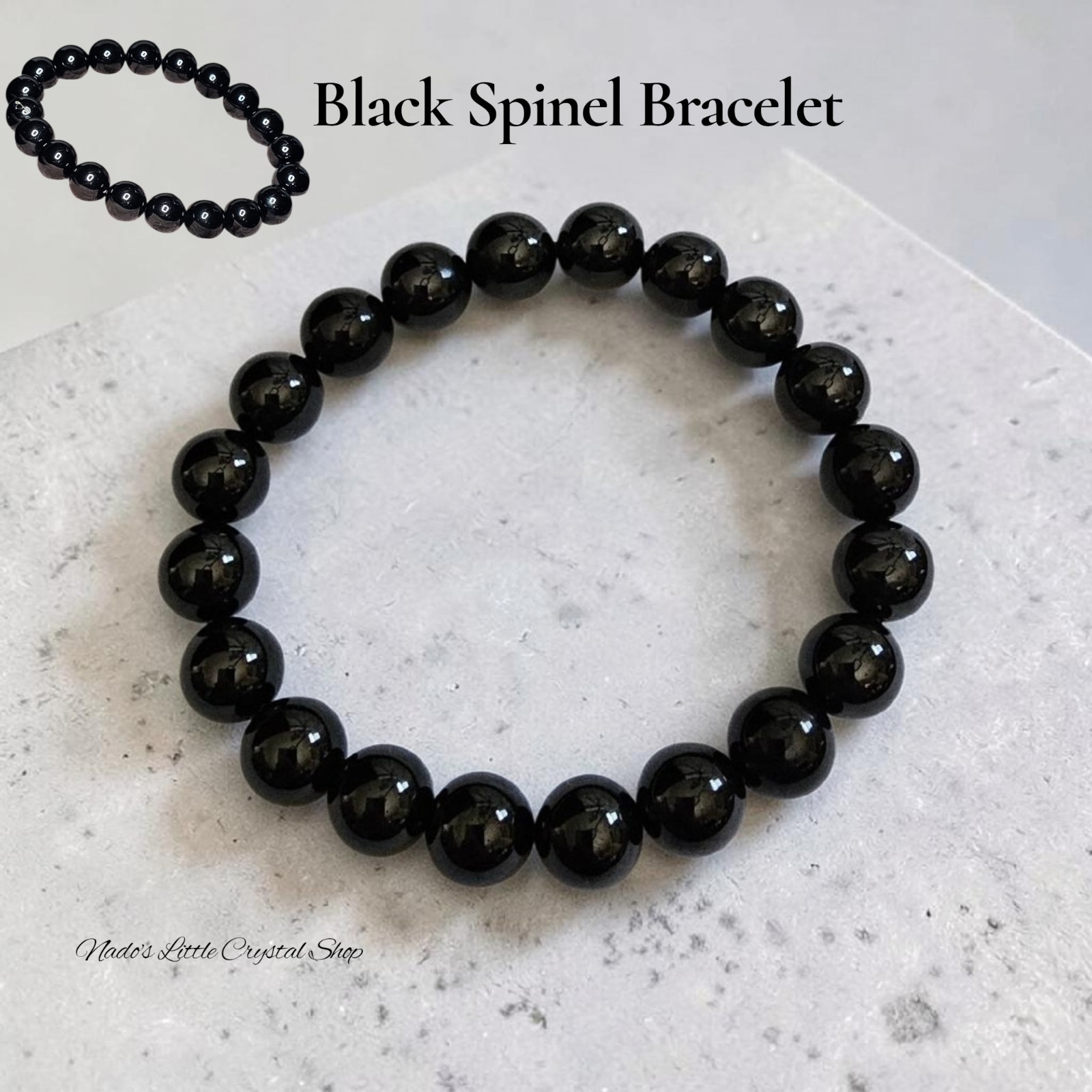 Black Spinel Healing Bracelet 10mm Round Beads Adjustable Bracelet