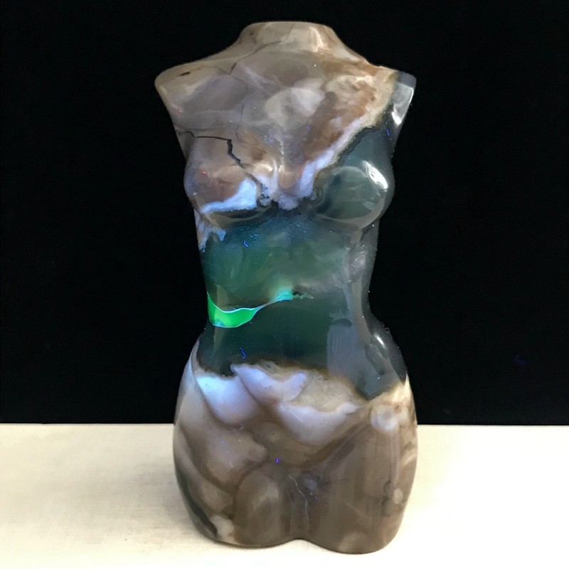 290G Natural Volcanic agate Crystal Hand Carved female model Healing Reiki