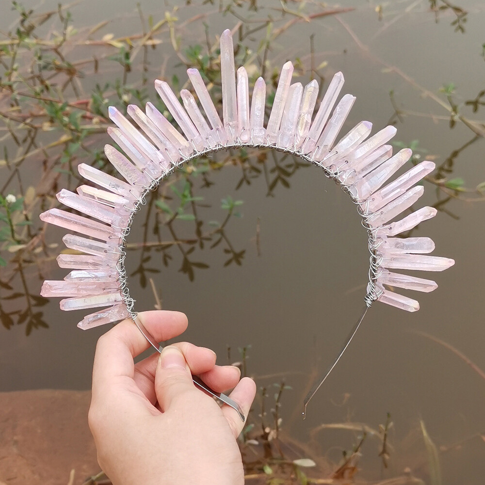 Sun Goddess Crown Hair Hoop Raw Crystal Quartz Tiara Headband Color Gradient