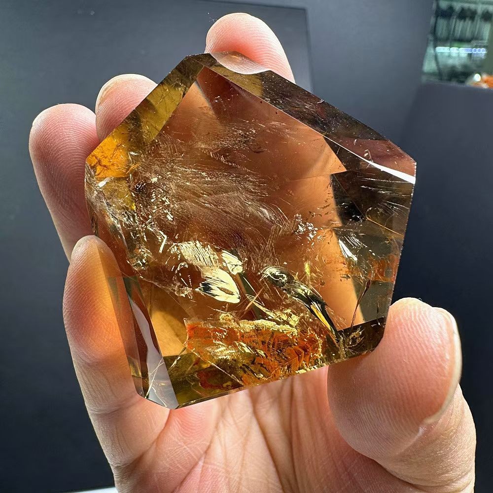 140g Natural Rutilated gold Square Quartz Crystal Energy Reiki Decor Ornaments