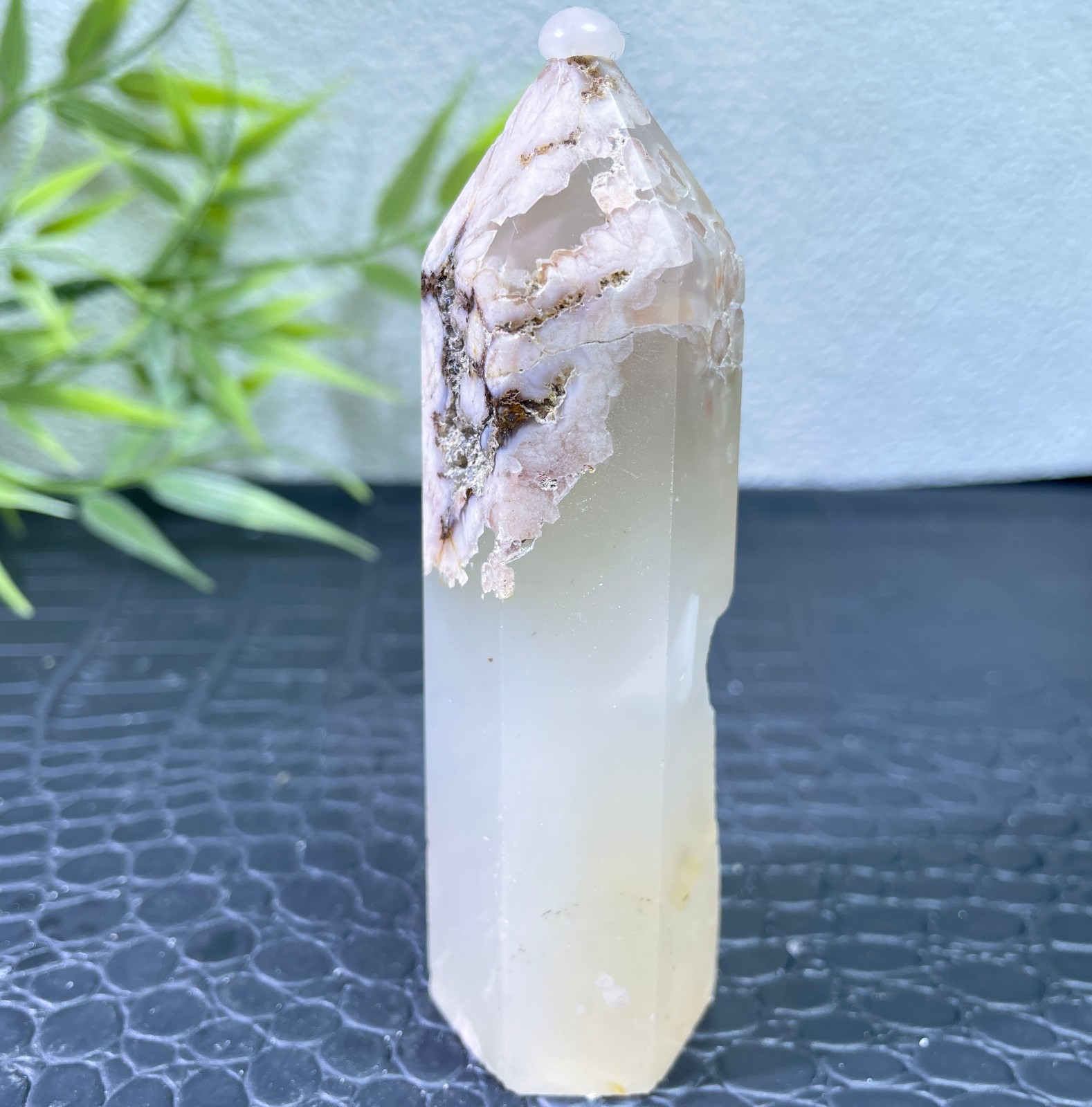 135g Natural cherry blossom agate crystal obelisk healing
