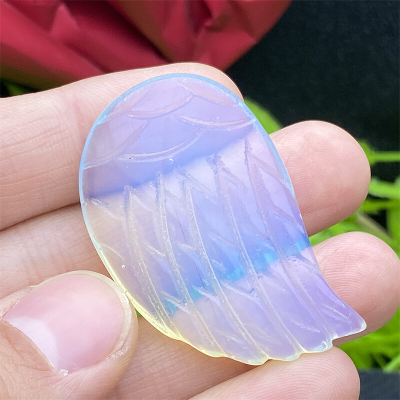 Top + A pair Opalite Quartz crystal skull Angel wings Carved point Healing gift