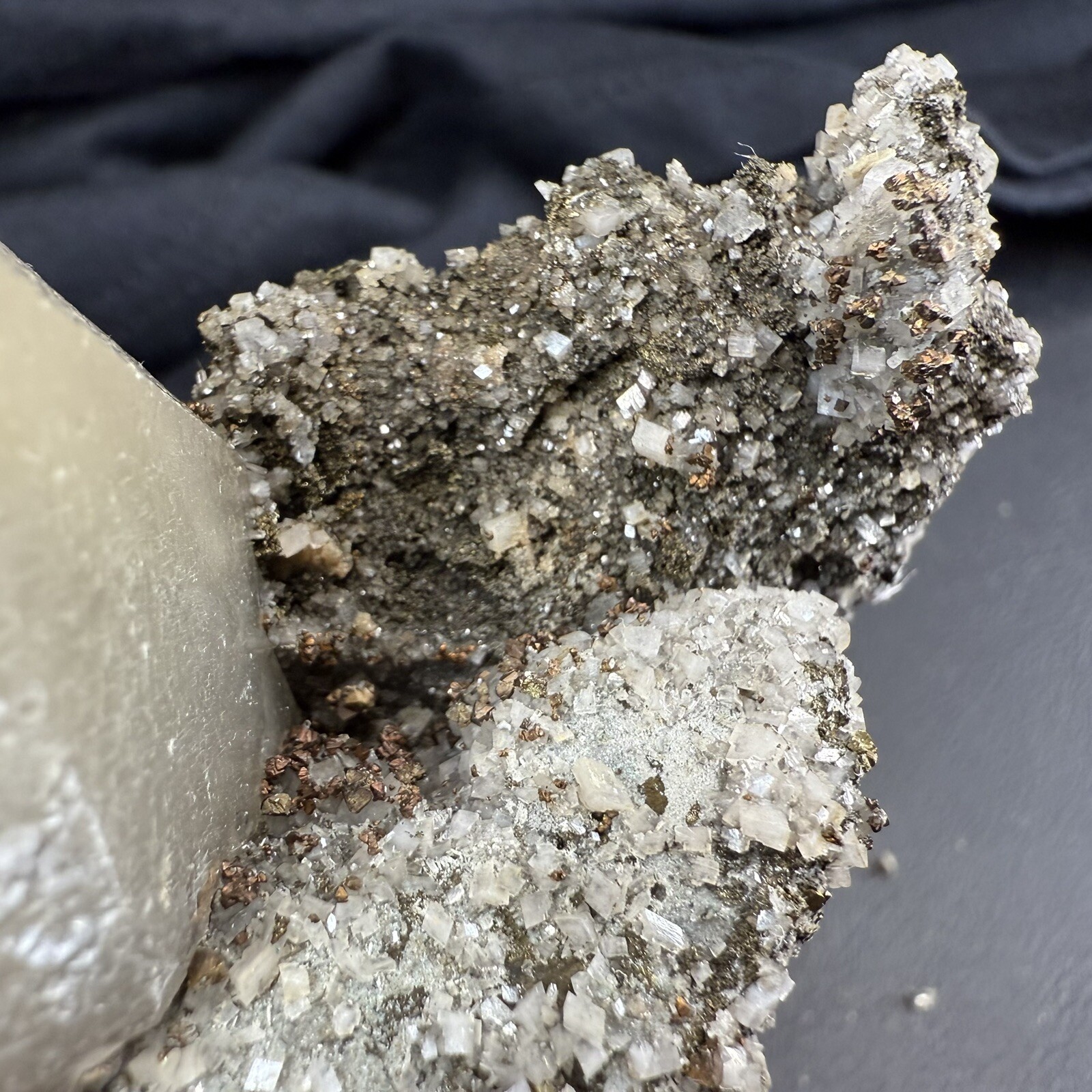 Phantom Calcite Crystal on Chalcopyrite Pyrite Dolomite on Matrix / Missouri