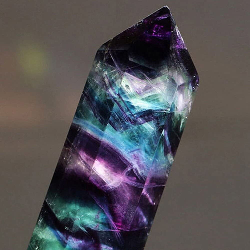Rainbow Fluorite Healing Crystal Wands Obelisk Reiki Tower Point Home Decoration